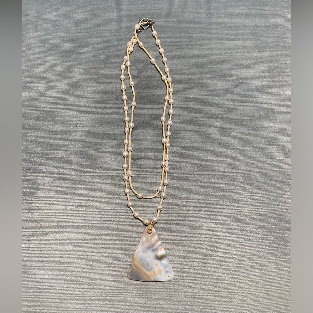 Vintage freshwater sea pearl double strand necklace with mother of pearl pendant